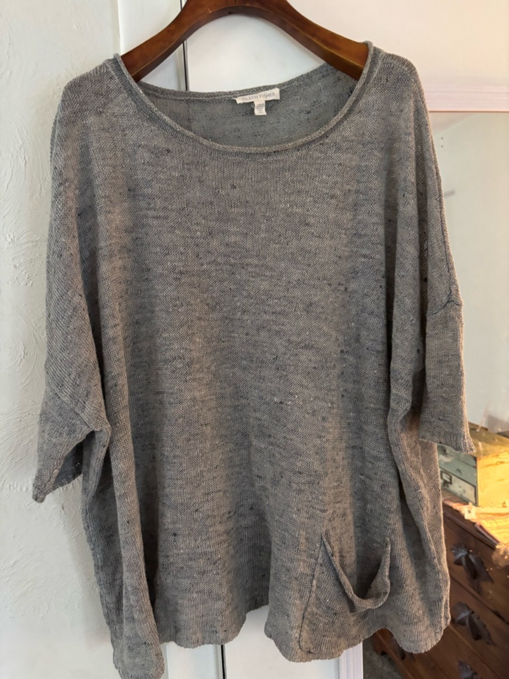 Eileen Fisher Heathered Gray Knit Crewneck Sweater